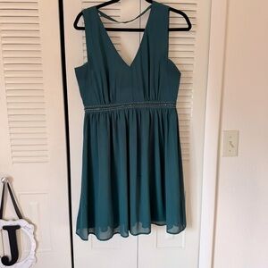 Ya Los Angeles Green V-neck Dress with beaded waist